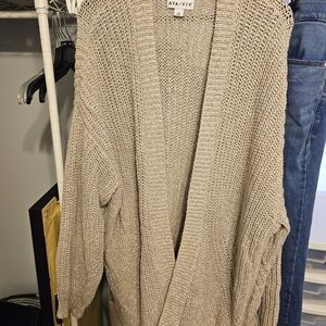 Ava & Viv Open-Front Chunky Knit Cardigan - Taupe